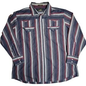 Canyon Guide Men's 2XL Western Striped Pearl Snap Button-Up Shirt‎ Blue/Red